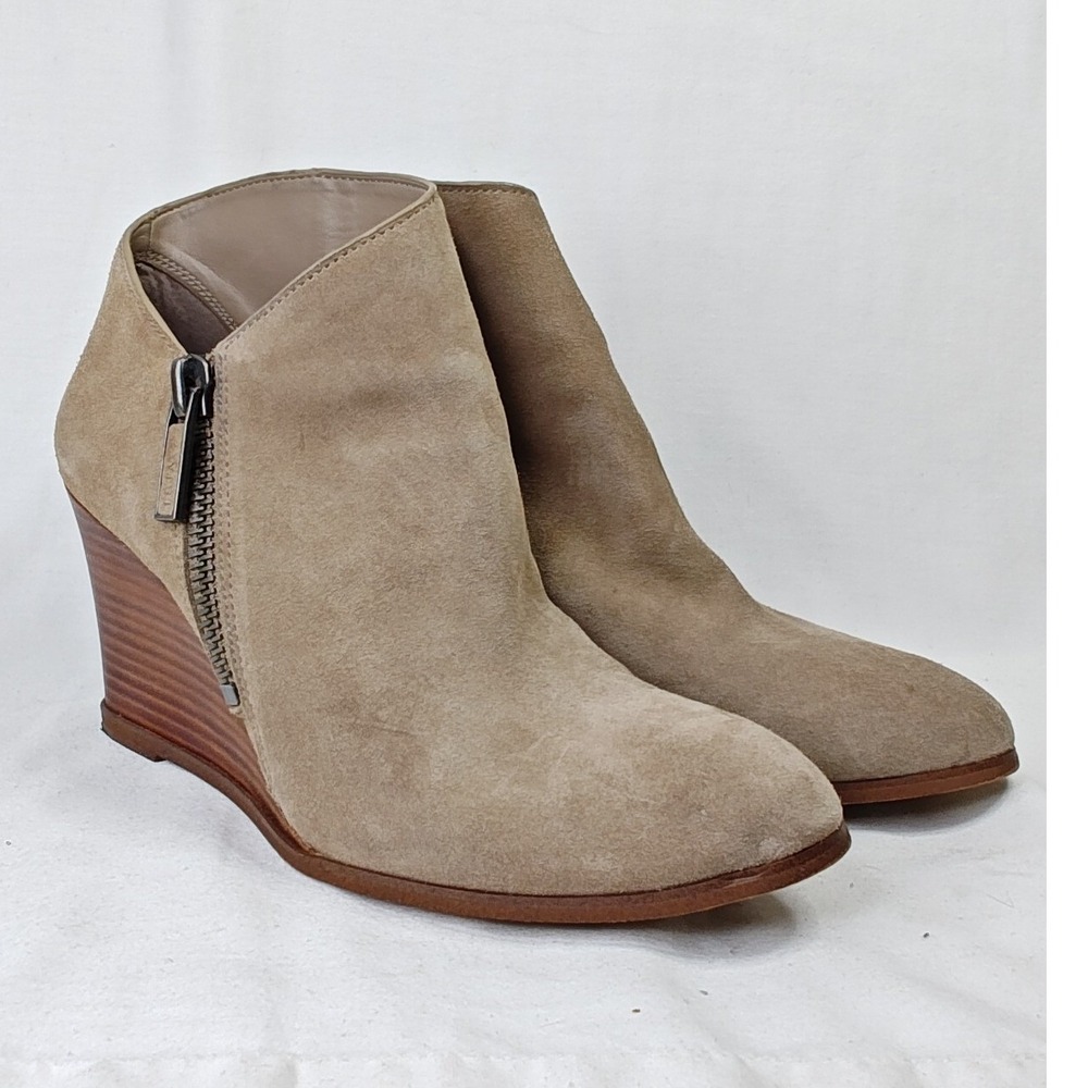 1.STATE Kaleb Wedge Booties Taupe Suede Leather Pointed Toe Side Zip Size 9M